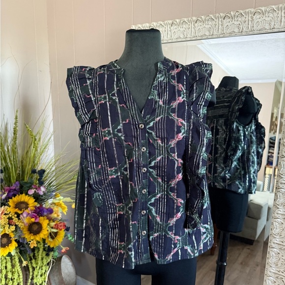 Anthropologie • Pilcro • Black Motif Ruffle Sleeve Button Up Blouse - Picture 8 of 12